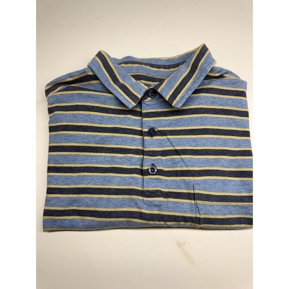 Patagonia Mens Short Sleeve Striped Polo Shirt Blue Yellow Pocket L